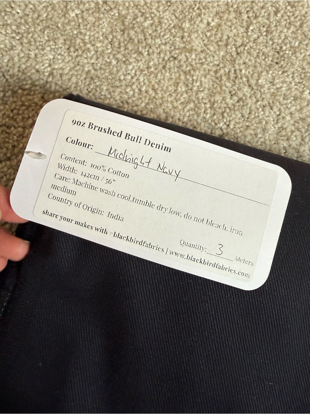 Blackbird fabrics 9oz Brushed Bull Denim fabric in Midnight Navy 2.5 metres